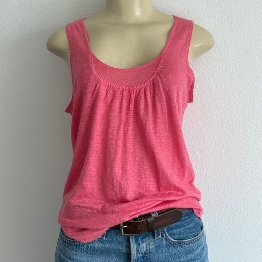 Sundance Timeless Linen Tank Top Pink Pleated Scoop Neck XS Boho Coastal Resort